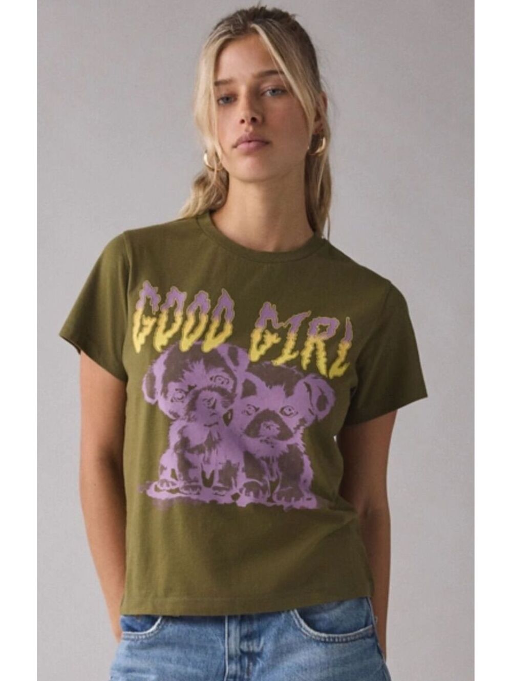 (MEDIUM, PTP 19) NWOT URBAN OUTFITTERS GOOD GIRL PUPPY DOG GRAPHIC SLIM TEE